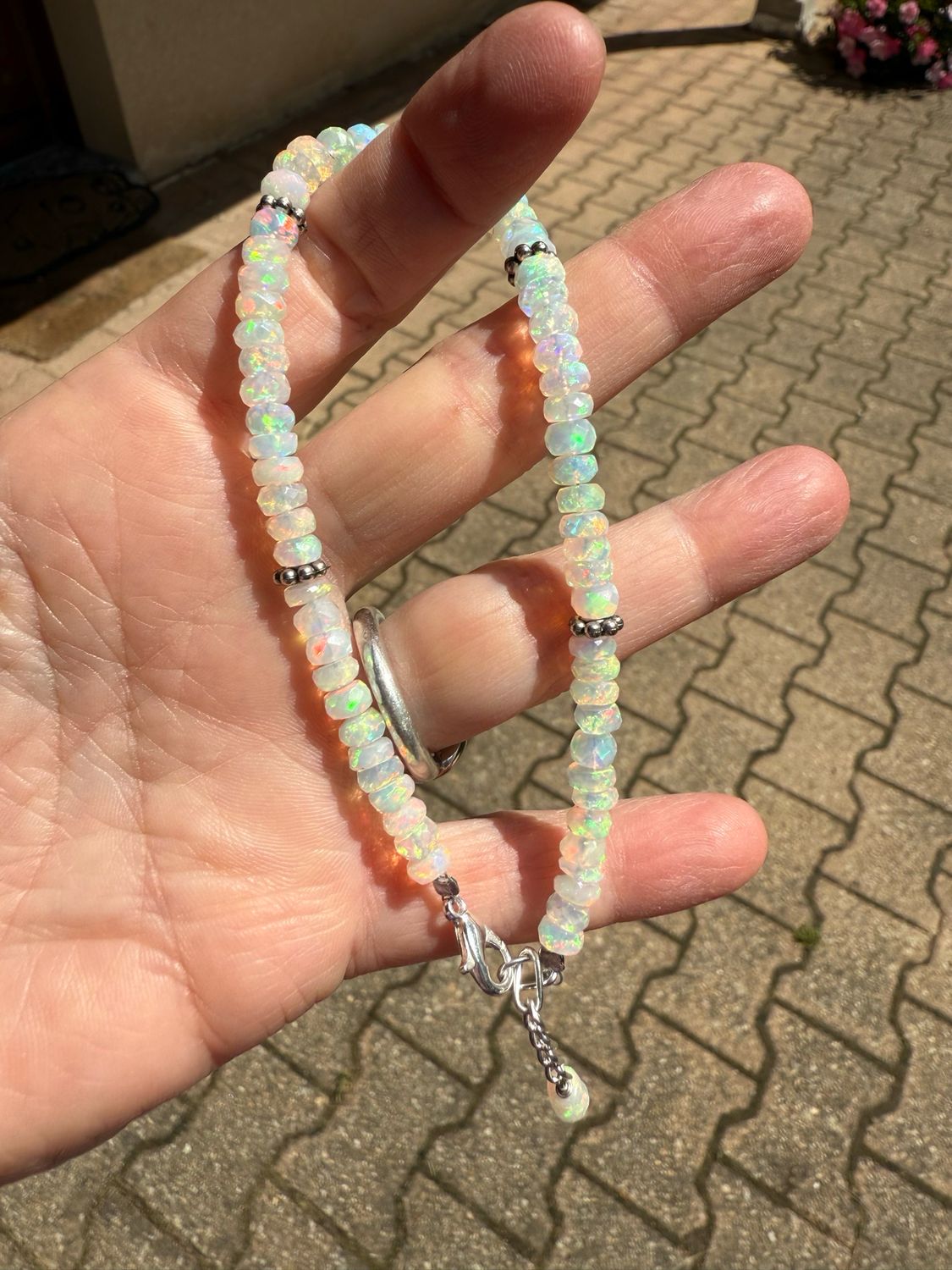 Bracelet réglable en opales welo et argent 925