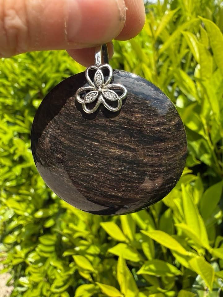 Pendentif en obsidienne acajou irisée