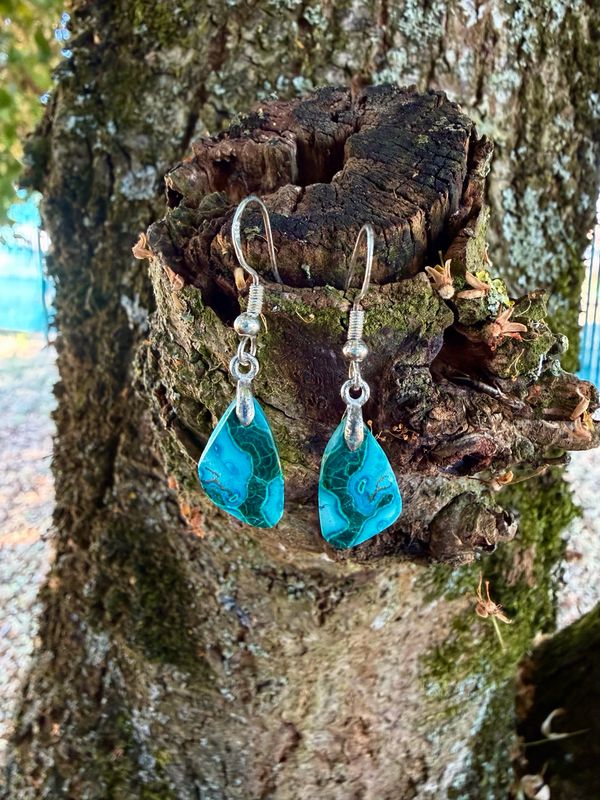 Boucles d oreilles en chrysocolle et malachite