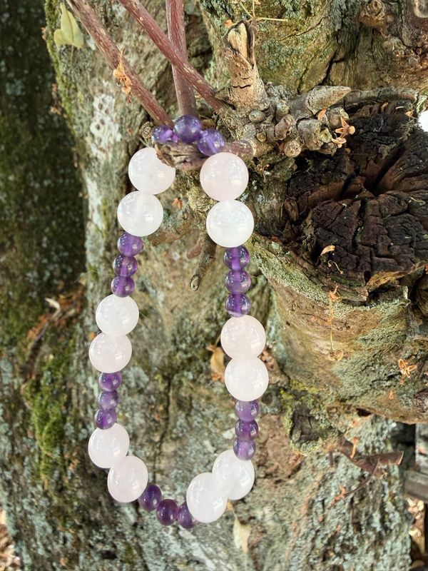 Bracelet en quartz rose et améthyste