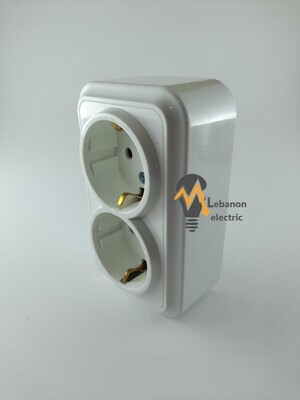 European double socket with grounding surface type 2 gang Schuko wall socket/بريز ظاهر مجوز شوكو
