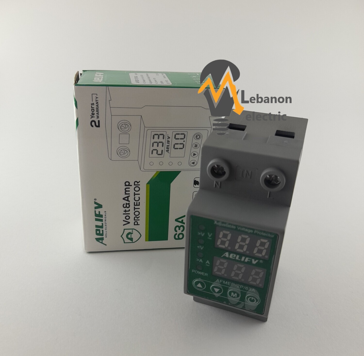 63A/40A 220V Din Rail Adjustable Recovery Reconnect Over and Under Voltage Protective Device Protector Relay Over Voltage Protection/ ساعة حماية رمادي