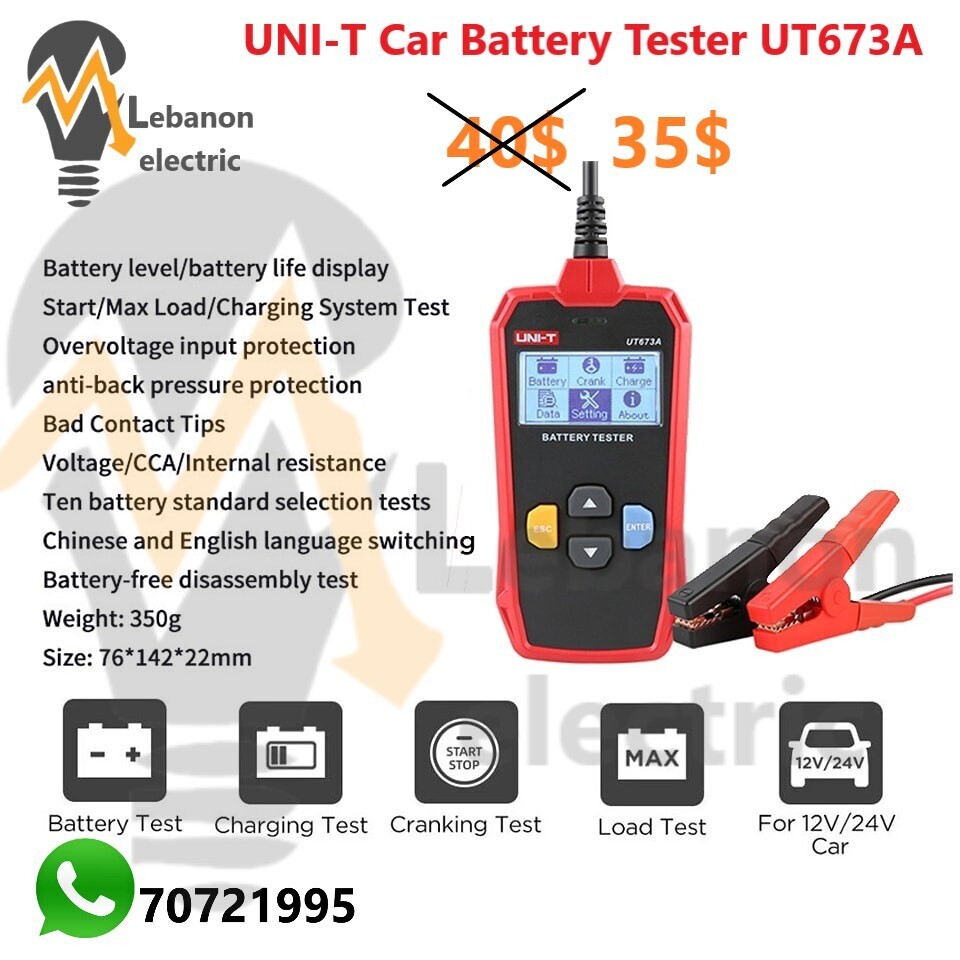 Uni-t ut673un testeur de batterie de voiture 12/24 V Test de charge ou de  système de démarrage - Chine Testeur de résistance d'isolement, Testeur de  résistance de la Terre