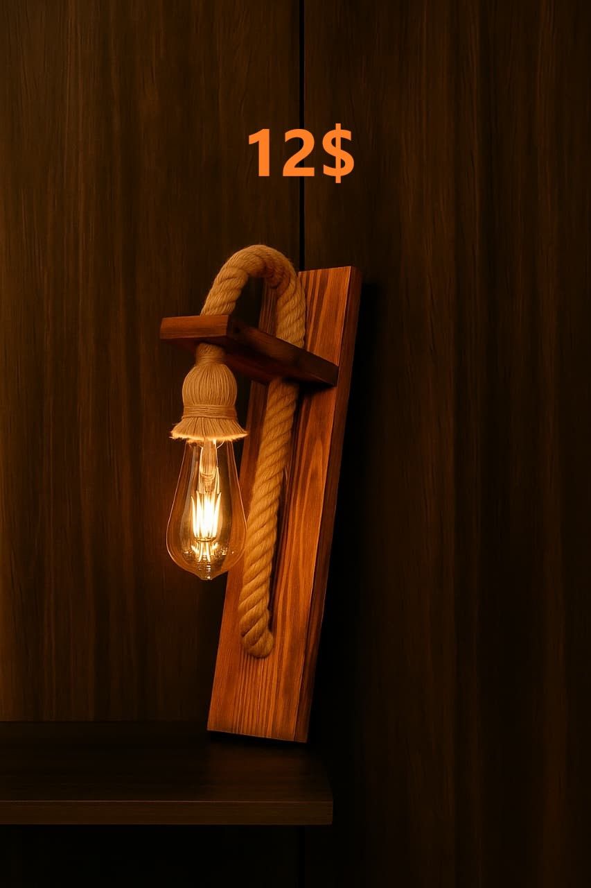 أبليك حائط خشبي مع حبل قنب - تصميم ريفي كلاسيكي AA