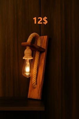 أبليك حائط خشبي مع حبل قنب - تصميم ريفي كلاسيكي AA