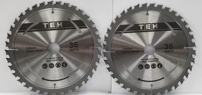 165mm TCT SAW Blade 20mm Arbre x 36T Teeth 5000 RPM Max Wood Cutting fits Evolution Bosch Makita etc (Twin Pack)