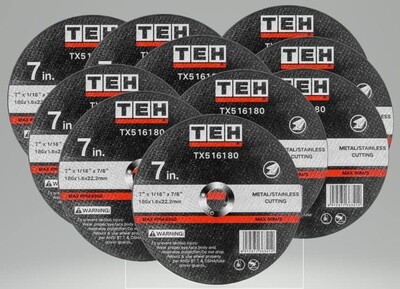 10 x TEH Metal / Steel Angle Grinder Cutting Discs 7 Inch 180mm x 1.6 x 22.2 mm