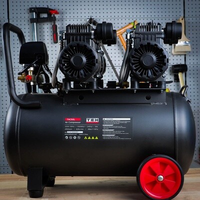 TEH 100% COPPER  AIR COMPRESSOR 50L LITRES OIL FREE LOW NOISE 4HP (2x2HP)  1500 X2 Watts 420L/min 8 Bar - 116 PSI TEHTOOLS TAC50L