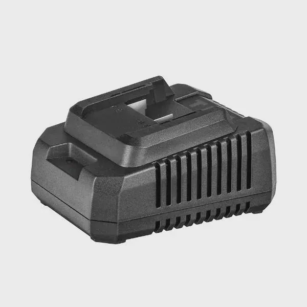 TEH 20V black battery charger with 2.3a charging current, model LBC01, featuring a rectangular design and ventilation slots on the front and sides.