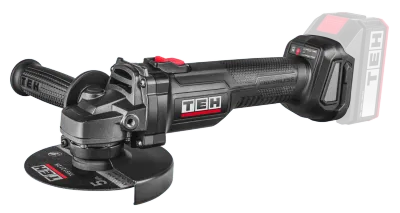 TEH 125mm brushless angle grinder cut-off tool, black and red, with TEH logo, brushless motor, and 125mm cutting disc.