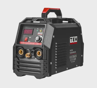 TEH TWT200 TIG 200A MMA 160A black welding machine with digital display and IGBT, red accents and handle, TEH logo.