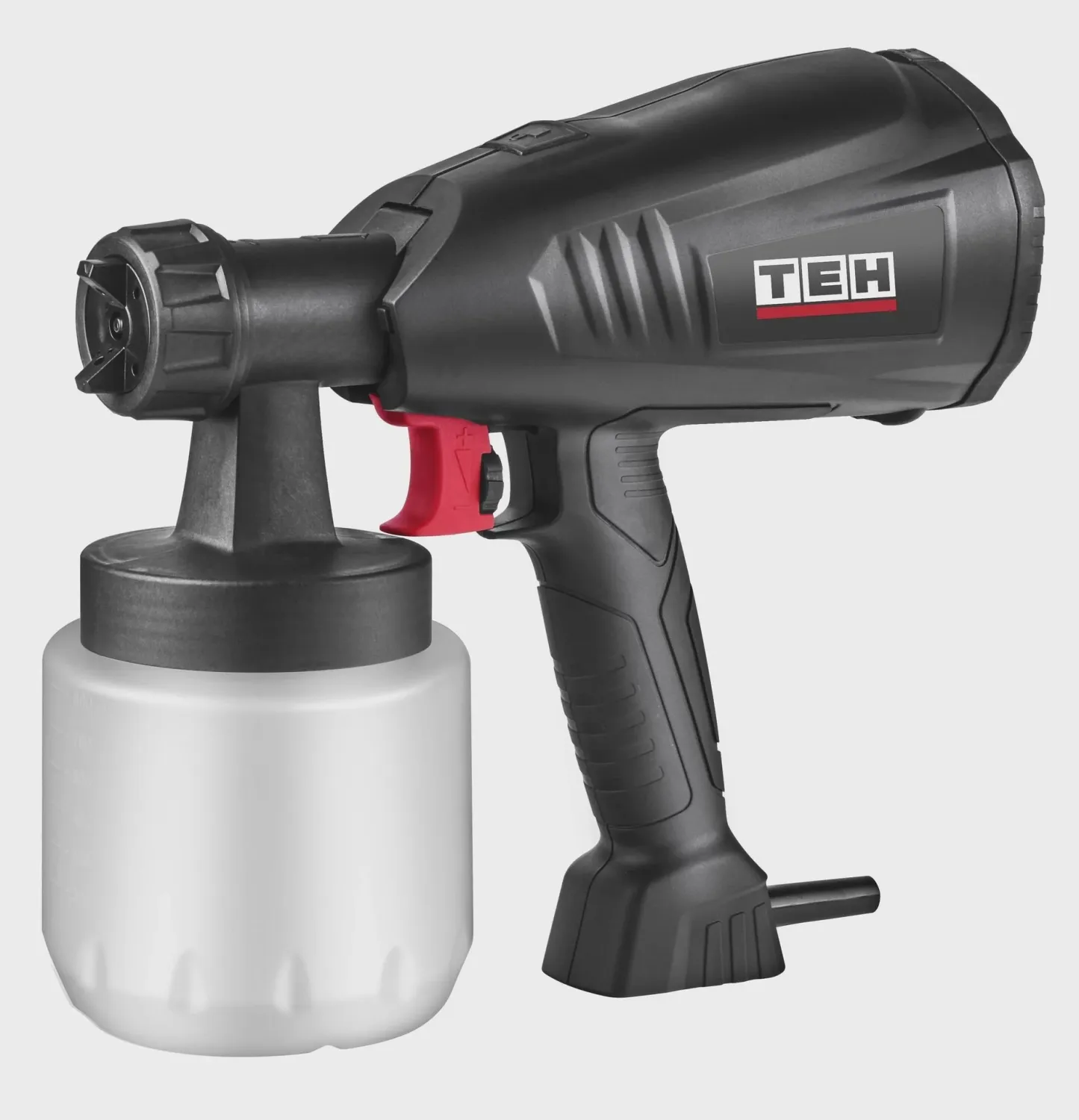 TEH 400W electric paint spray gun with 800ml container, adjustable nozzle, red flow control knob, and black body.