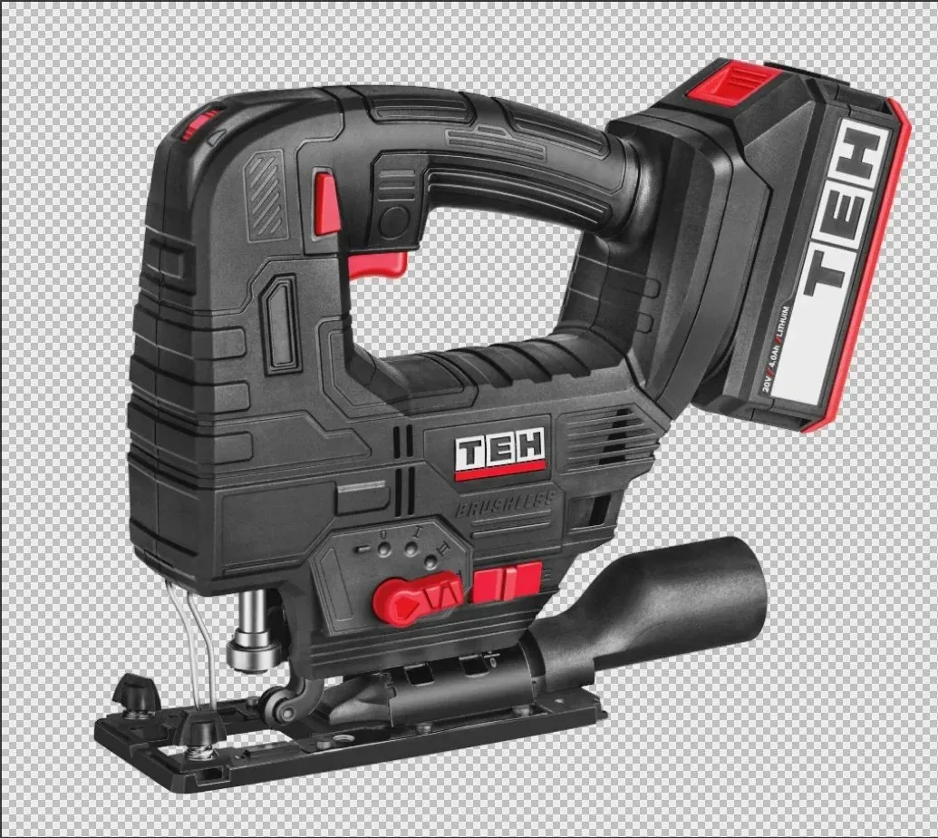 TEH 20V Cordless Jig Saw, black and red, brushless motor, 100mm, LJS680-4.0Ah battery, for wood and metal cutting, starter kit.