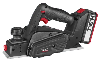 TEH cordless planer, 82mm handheld wood cutting tool, black and red, lithium-ion battery, 20V 4.0Ah, LP820 model.