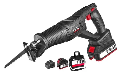 TEH Cordless Reciprocating Saw 22mm Brushless, black and red, with battery, charger and bag, for wood and metal cutting, LRS622-4.0Ah.