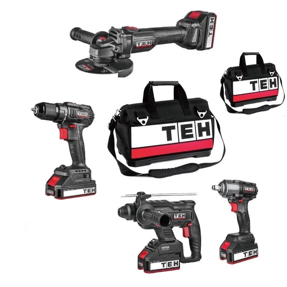 TEH 20V Brushless Cordless 4-Piece Tool Kit | Drill, Angle Grinder, SDS Hammer &amp; Impact Wrench