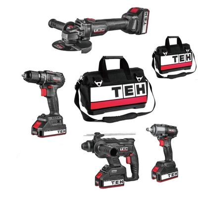 TEH 20V Brushless Cordless 4-Piece Tool Kit | Drill, Angle Grinder, SDS Hammer &amp; Impact Wrench