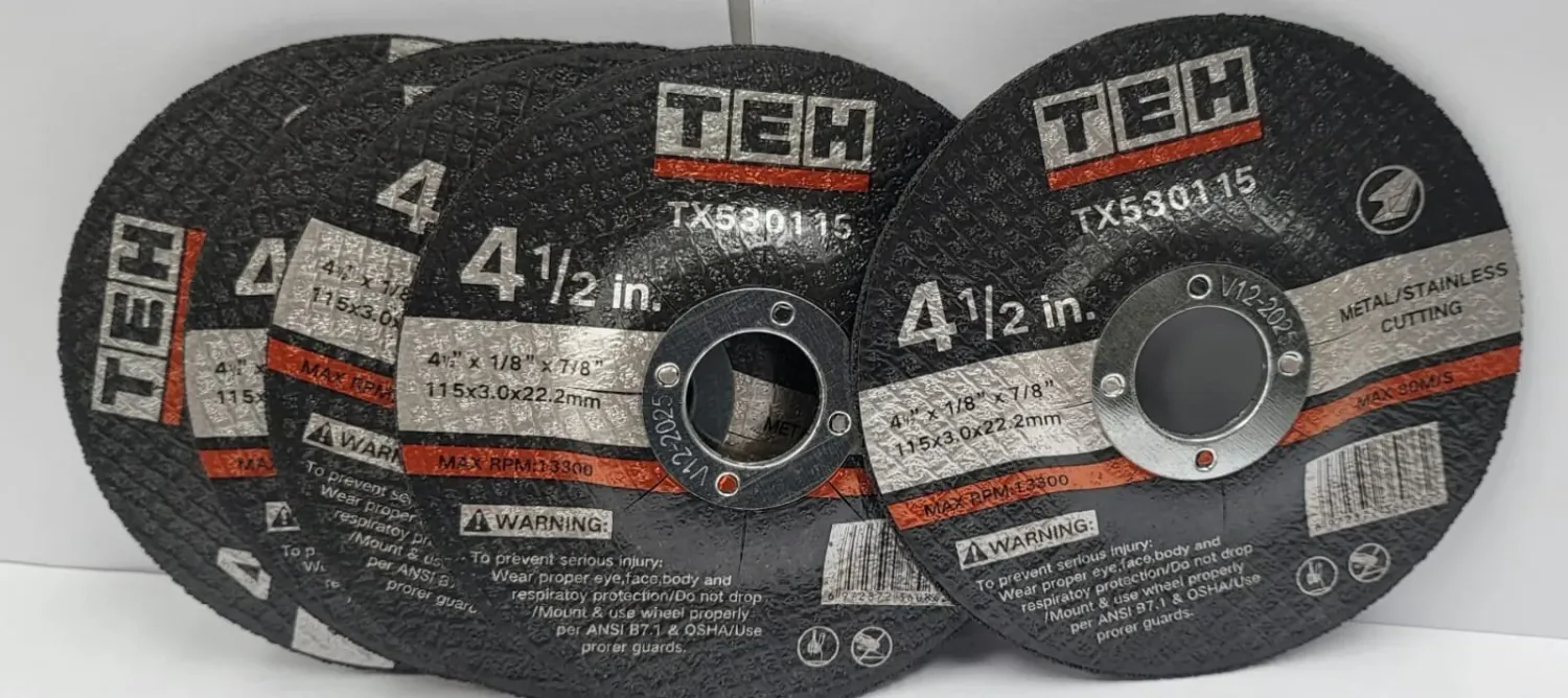 TEH 115mm metal steel cutting discs, 4.5 inches, 5 pack, black color, TEH logo, 115 x 3 x 22.2 mm size.