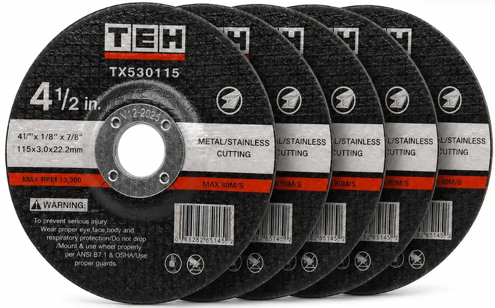 TEH 115mm Metal Cutting Discs 5 Pack – 4.5 Inch Angle Grinder Cut Off Wheels for Steel &amp; Stainless Steel