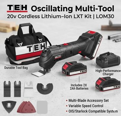 TEH LOM30 Cordless Oscillating Multi-Tool Kit | 20V | Variable Speed | Flush Cut, Sand &amp; Scrape