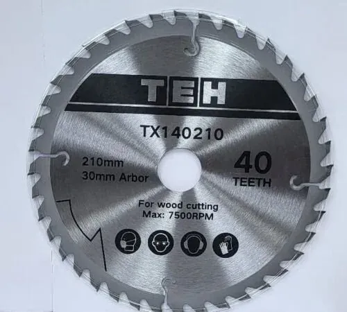 TEH 210mm TCT circular saw blade, 40 teeth, 30mm bore, for wood cutting, compatible with Bosch, Makita, Festool power tools.