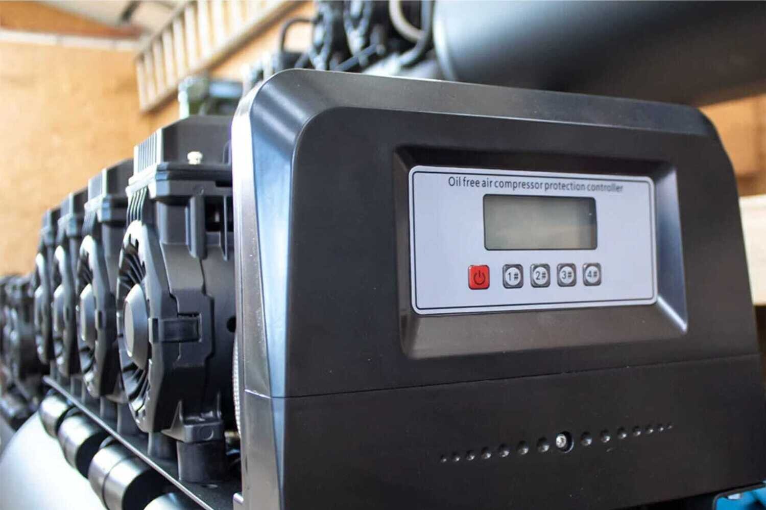Tehtools 200L oil-free air compressor controller with digital display and buttons, black color, workshop use.