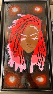 Rasta Girl With Red and Pink Locs Resin Art Hanging Framed Picture Multi Color 10x20