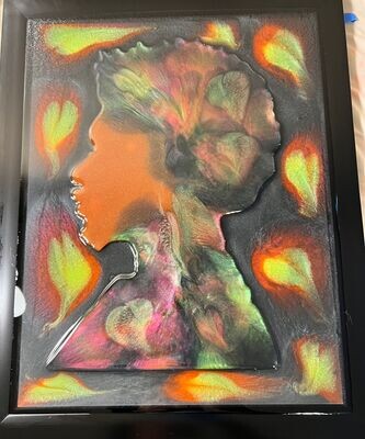 Afro Divine Masculine Resin Art Hanging Framed Picture Multi Color 14x18 in Green, Red, and Black