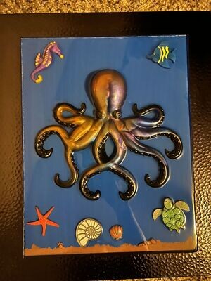 Octopus in the Sea Resin Art Hanging Framed Picture Multi Color 11x14 in Pisces