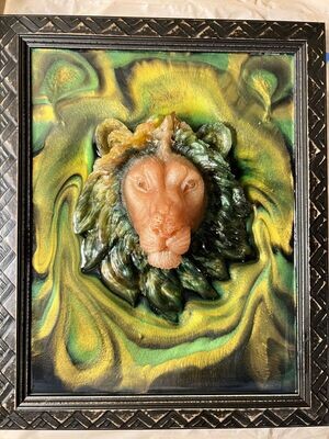 King of the Jungle Lion Resin Art Hanging Framed Picture Multi Color 11x14 in Leo