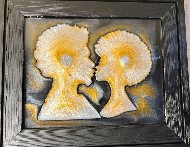 Afro Love Gold and Gray Resin Art Hanging Framed Picture Multi Color 8x10 in