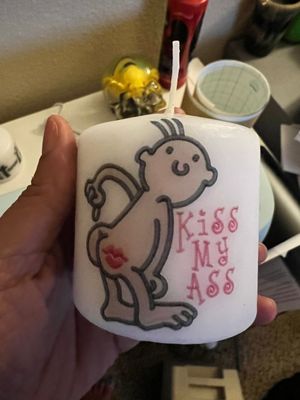 Kiss My Ass Raunchy Novelty Unscented Pillar 3x3 inches