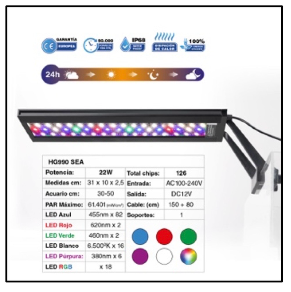 ? Pantalla LED WRGB+ HYGGER HG990 SEA – Iluminación avanzada para acuarios