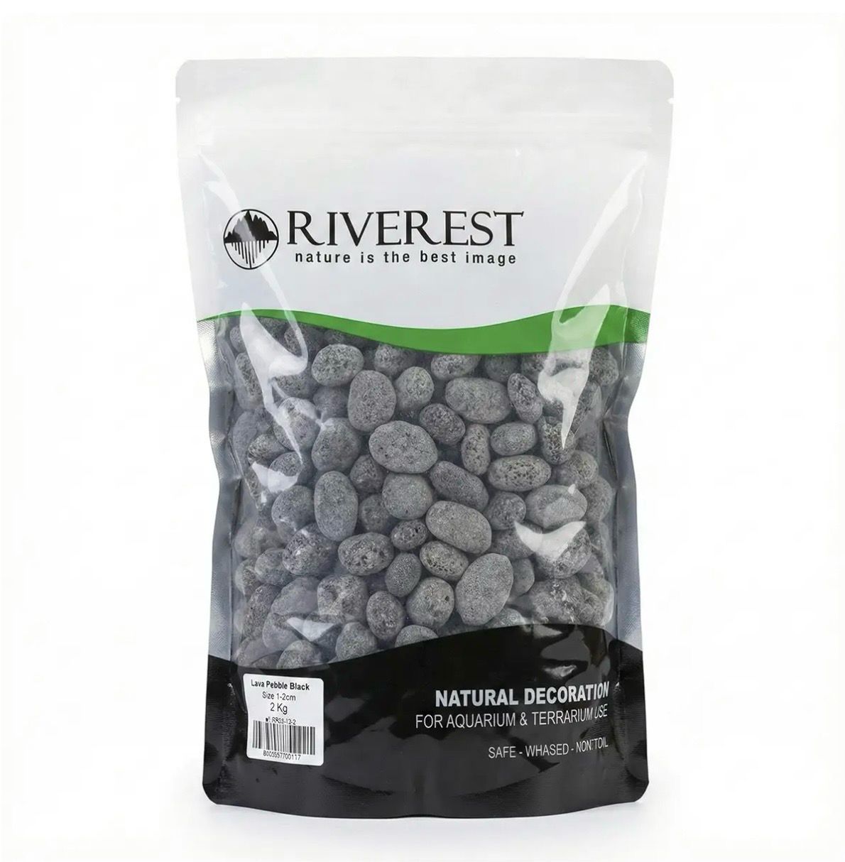 ? Riverest Lava Black Pebble 1–2 cm 2 kg | Roca volcánica decorativa