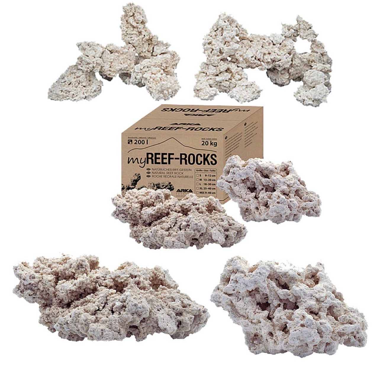 ? ARKA myReef-Rocks Natural Aragonite Rocks Mixed-Box 20 kg | Roca Natural para Acuario Marino