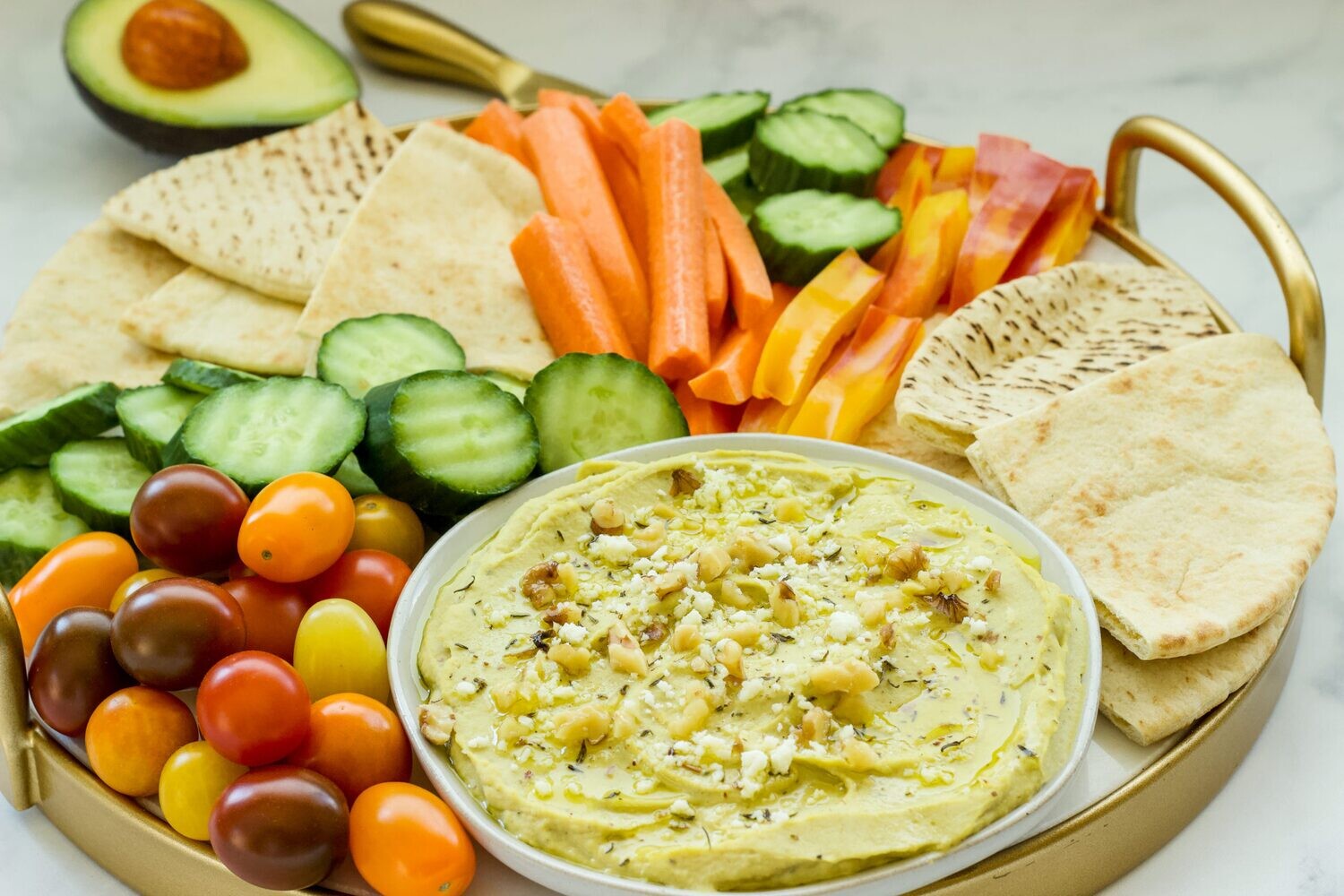Healthy Hummus Plate with Veggies and Pita