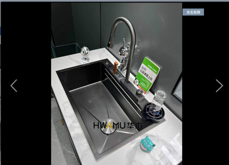 Handmade 3D embossed 304 stainless steel nano anti-scratch black titanium large single sink
