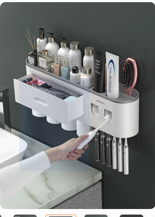 Toothbrush rack brushing cup wall-mounted punch-free wall-mounted storage rack tooth cylinder set