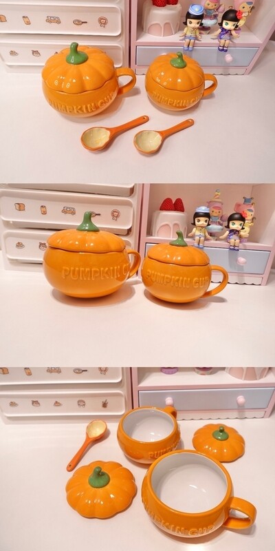 Cute Breakfast Cup with Lid Ceramic Cup Pumpkin Cup Halloween Mug Water Cup Milk Cup Cereal Bowl