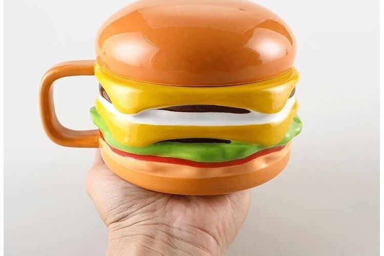 Burger cup milk cup with lid coffee cup high-value cartoon cereal cup large-capacity water cup ceramic cup drink cup