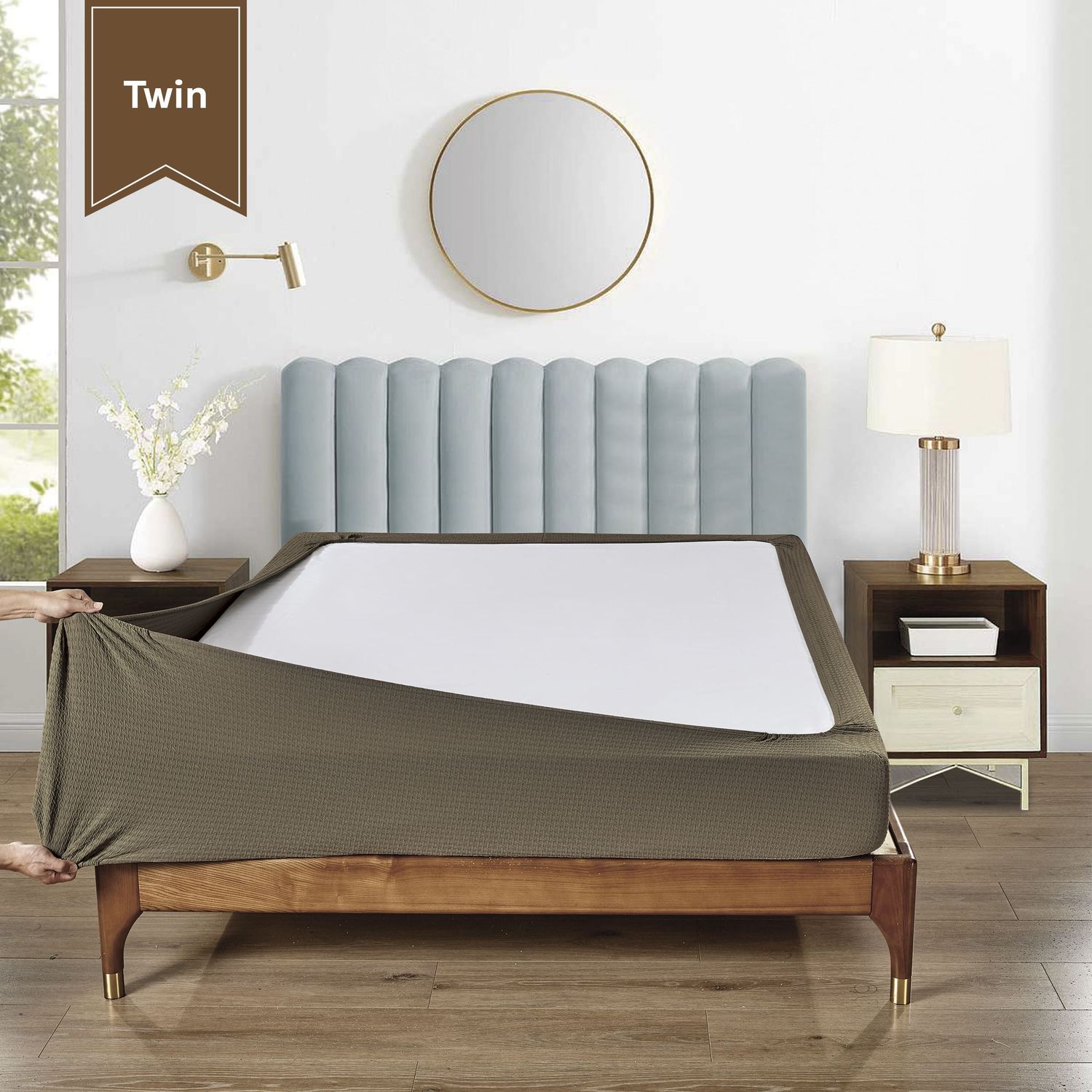 Stretchable Box Spring Wrap Twin Teak Brown