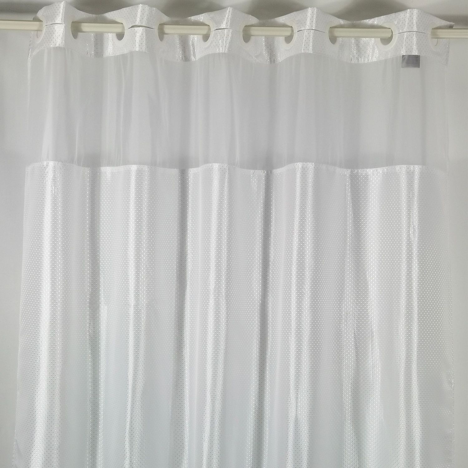 Shower Curtain With 12&quot; Sheer Voile Window White