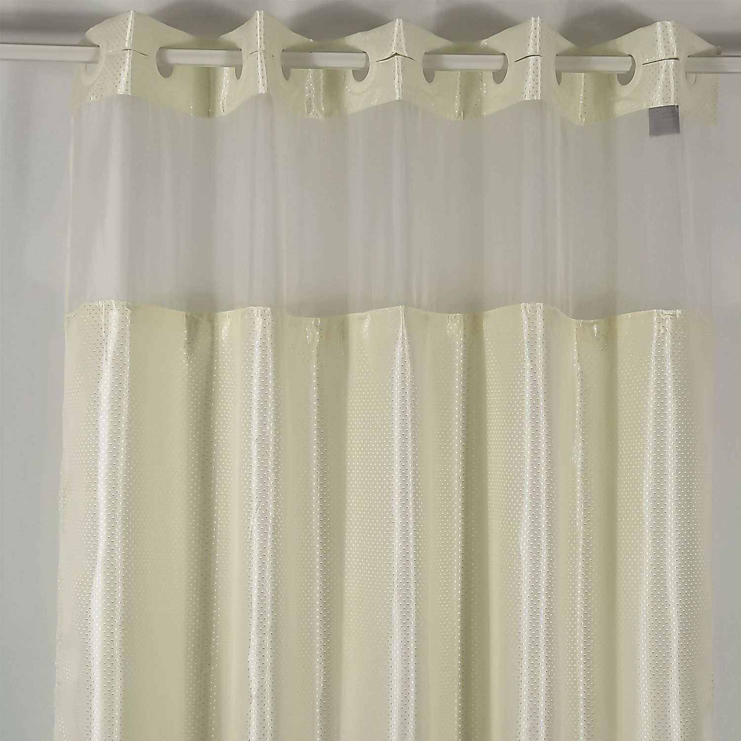 Shower Curtain With 12&quot; Sheer Voile Window Beige