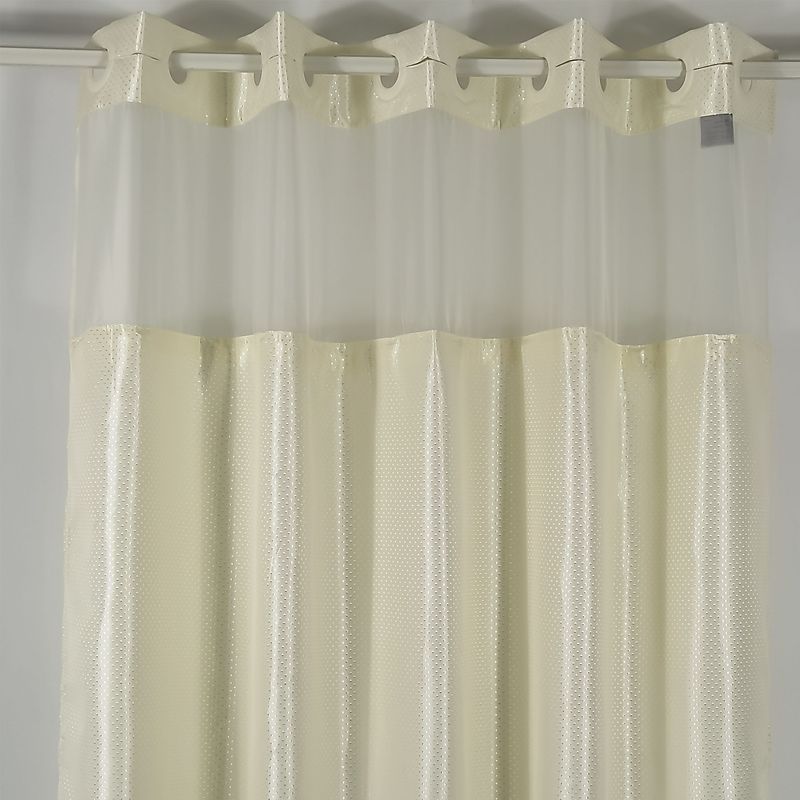 Shower Curtain With 12&quot; Sheer Voile Window Beige