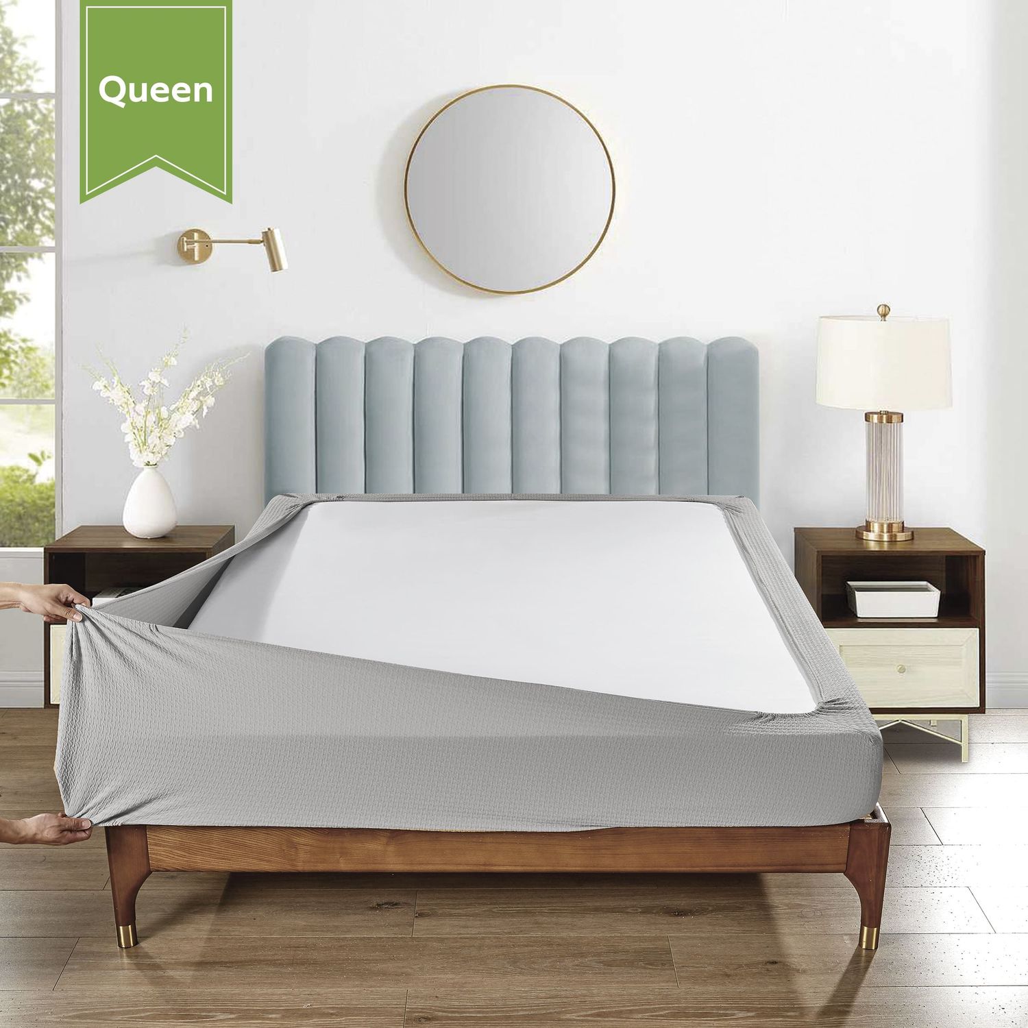 Stretchable Box Spring Wrap Full/Queen Silver Gray