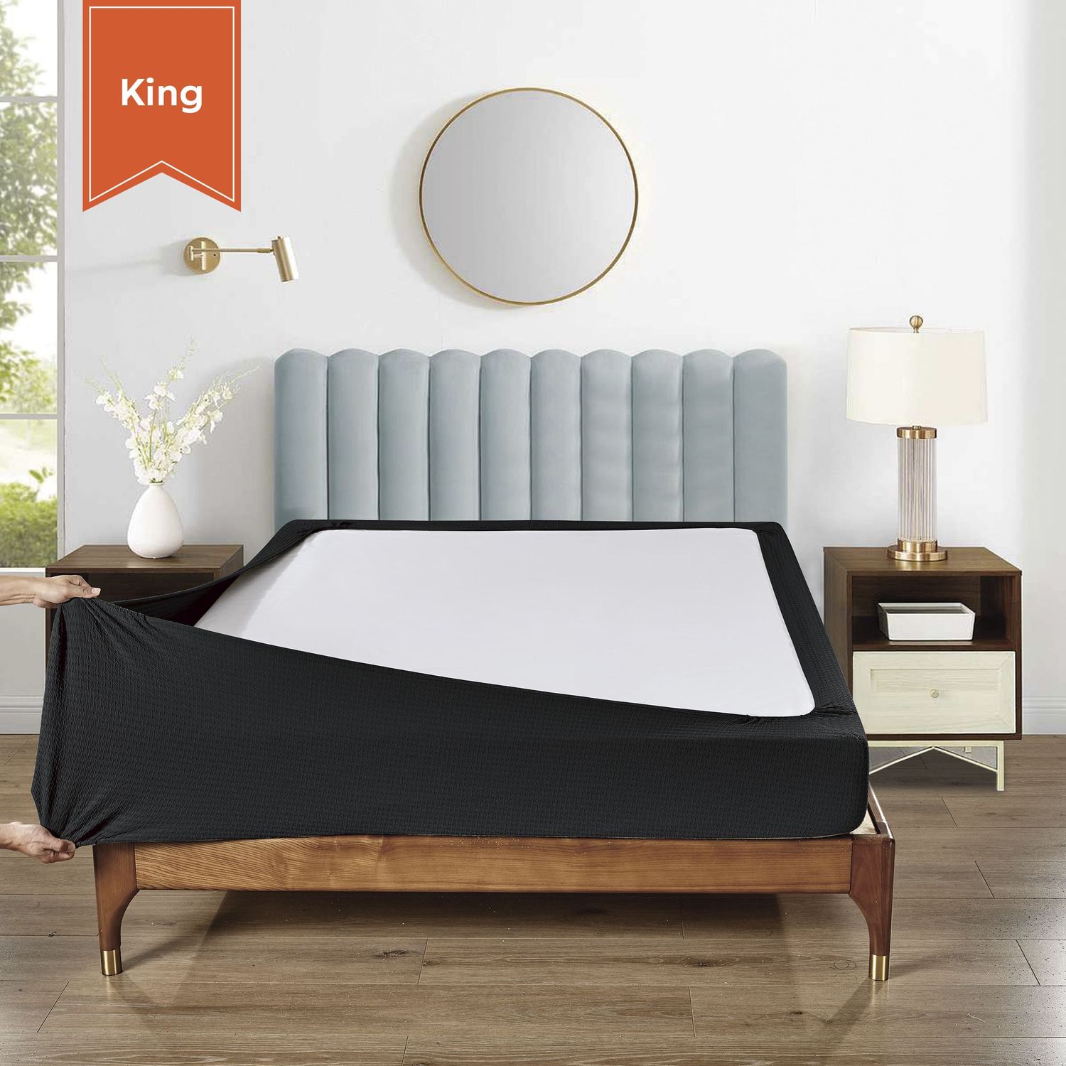 Stretchable Box Spring Wrap King Persian Black