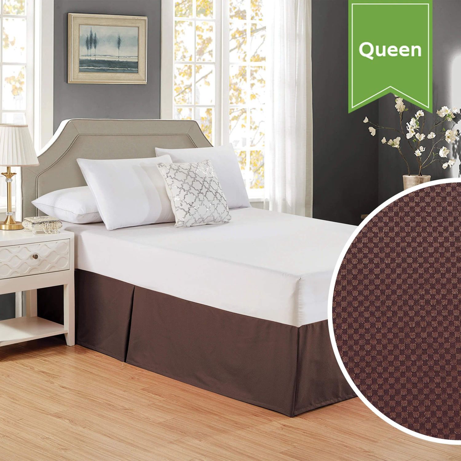 Bed Skirt With Pleats 60 x 80 x 15 Queen Brown