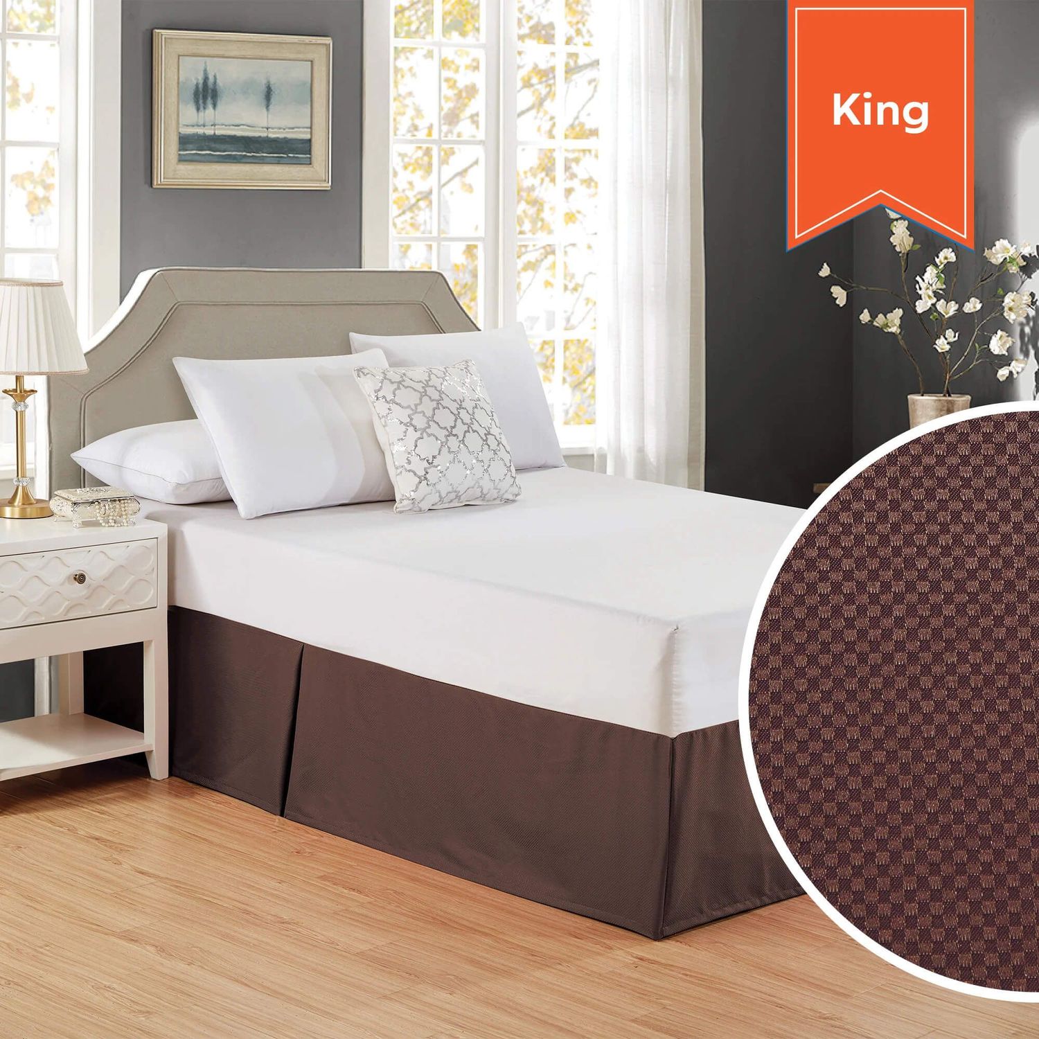 Bed Skirt With Pleats 78 x 80 x 15 King Brown