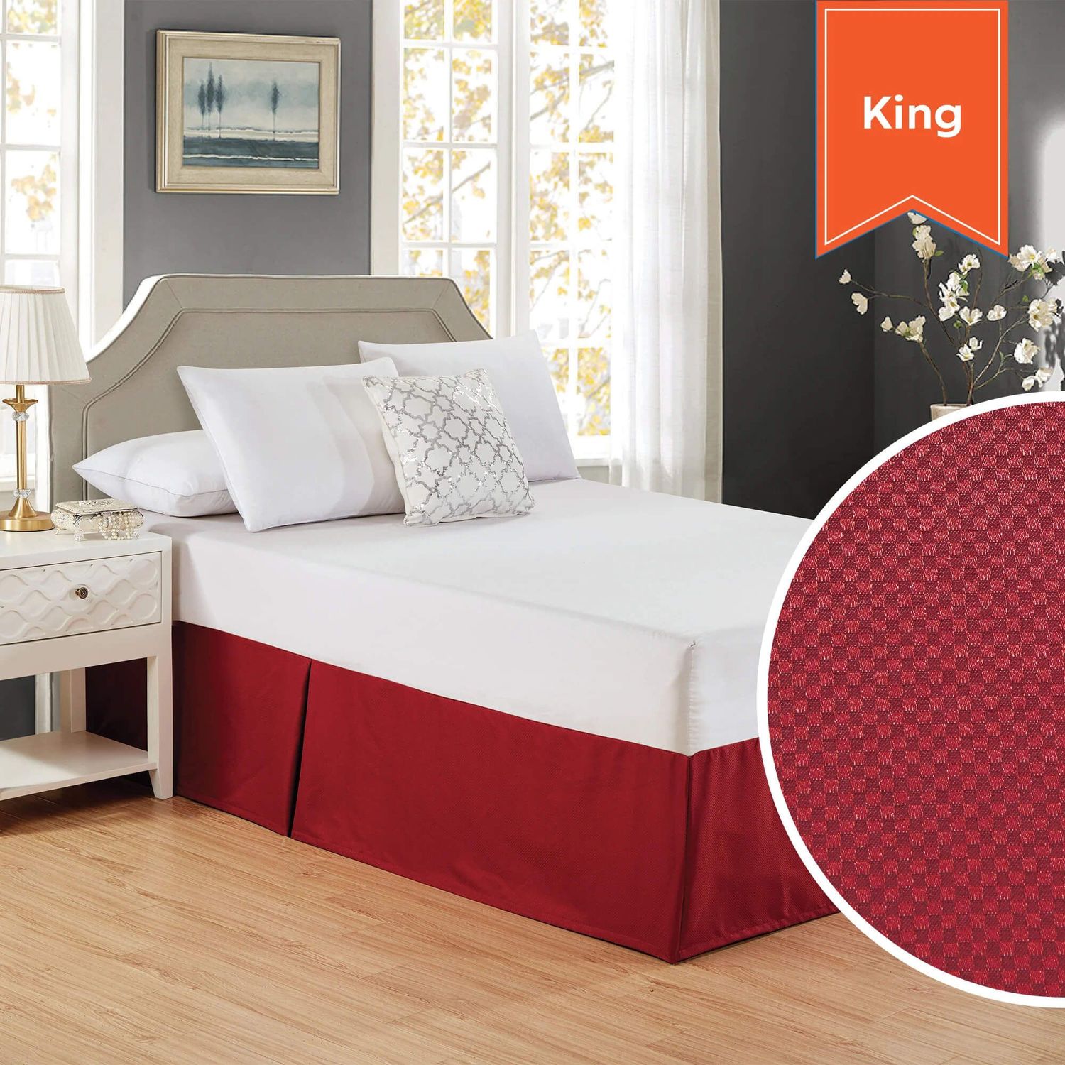 Bed Skirt With Pleats 78 x 80 x 15 King Serene Merlot