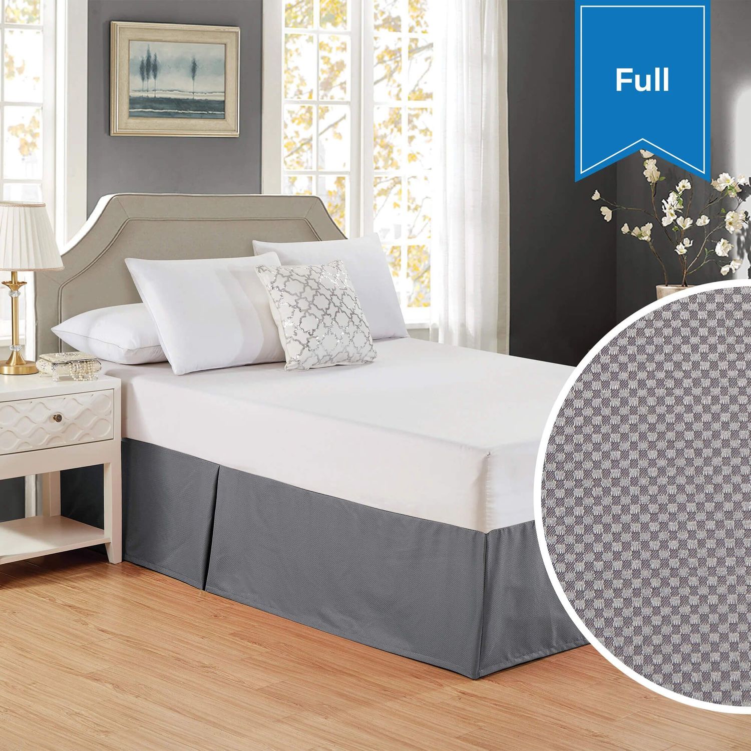Bed Skirt With Pleats 54 x 80 x 15 Full Castle Rock Grey